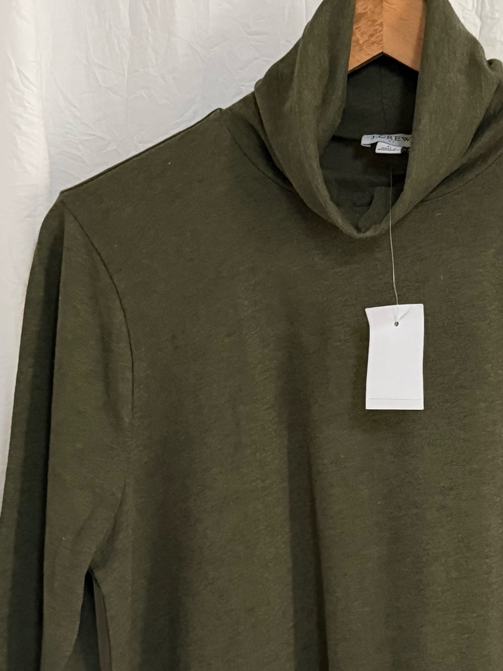 NWT J.Crew Turtleneck Top Large Olive Heather Green Cotton Blend Layering Shirt